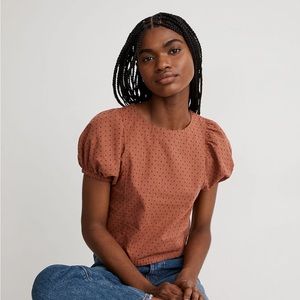 NWT Madewell Jacquard Puff-Sleeve Top in Micro Cross